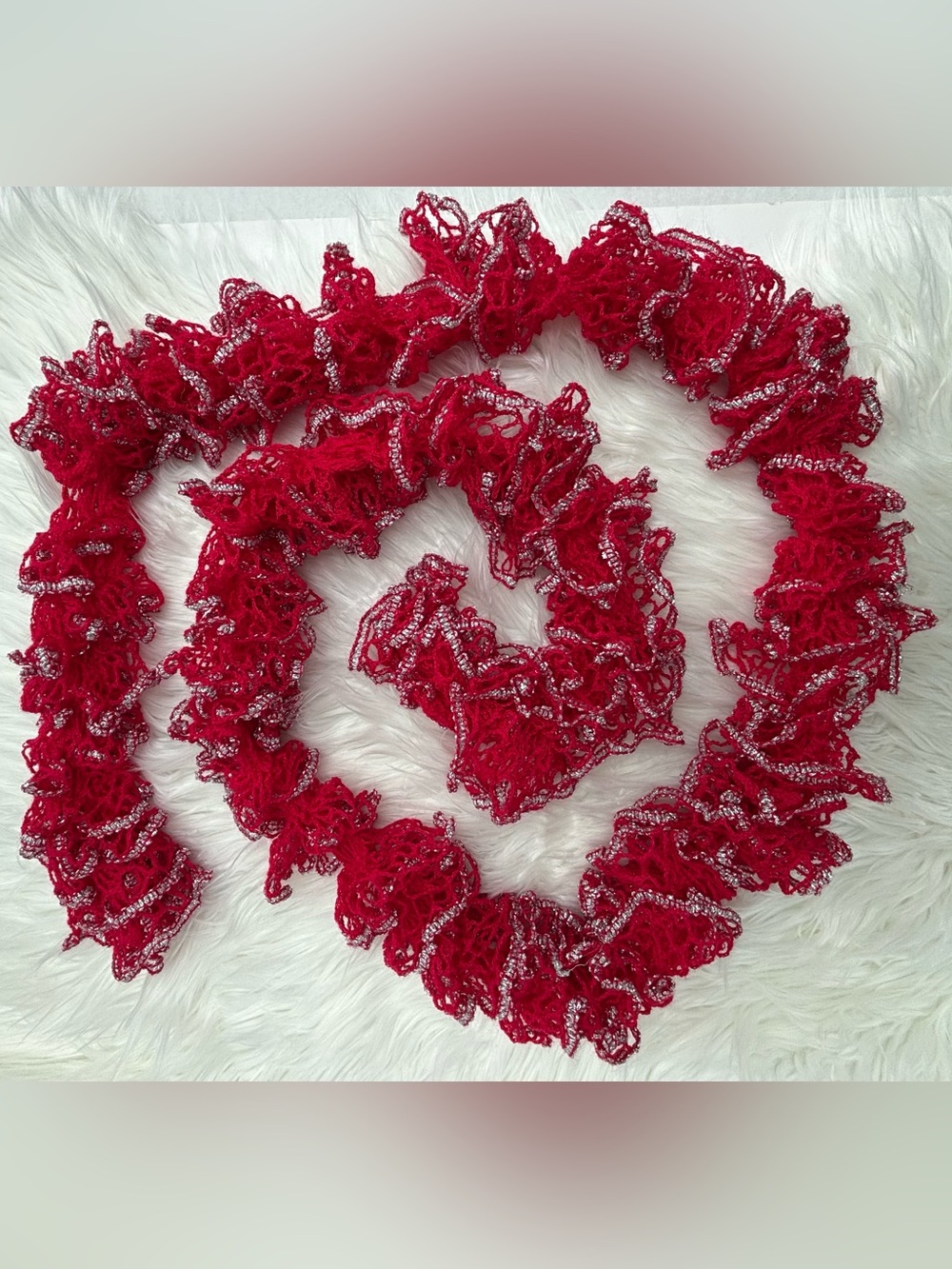 Red and Silver Ruffle Scarf